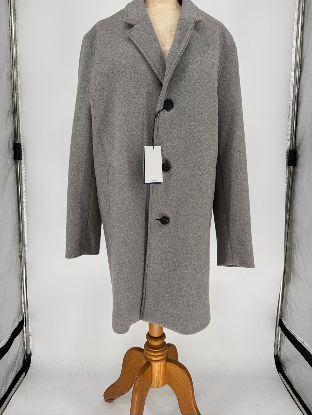 Cole Haan Gray Wool-Blend Single-Breasted Pea Coat